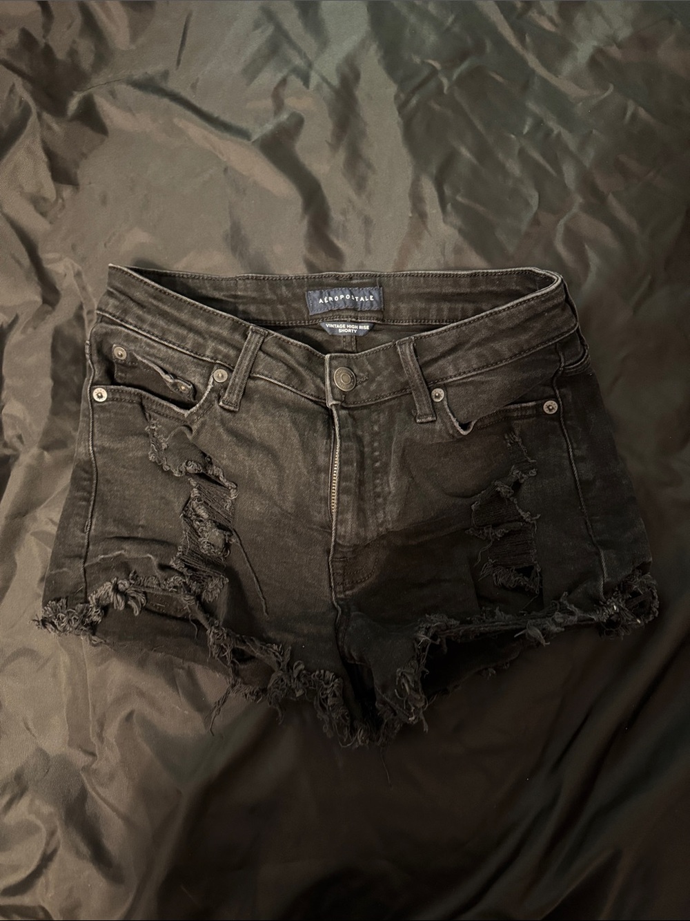 Aeropostale Black Distressed High-Rise Denim Shorts
